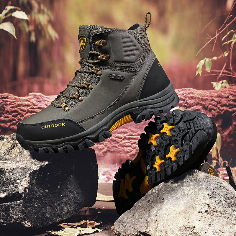 Men's Genuine Leather Work Boots - Lace-Up, Slip-Resistant, Wide Toe Box with Arch Support
