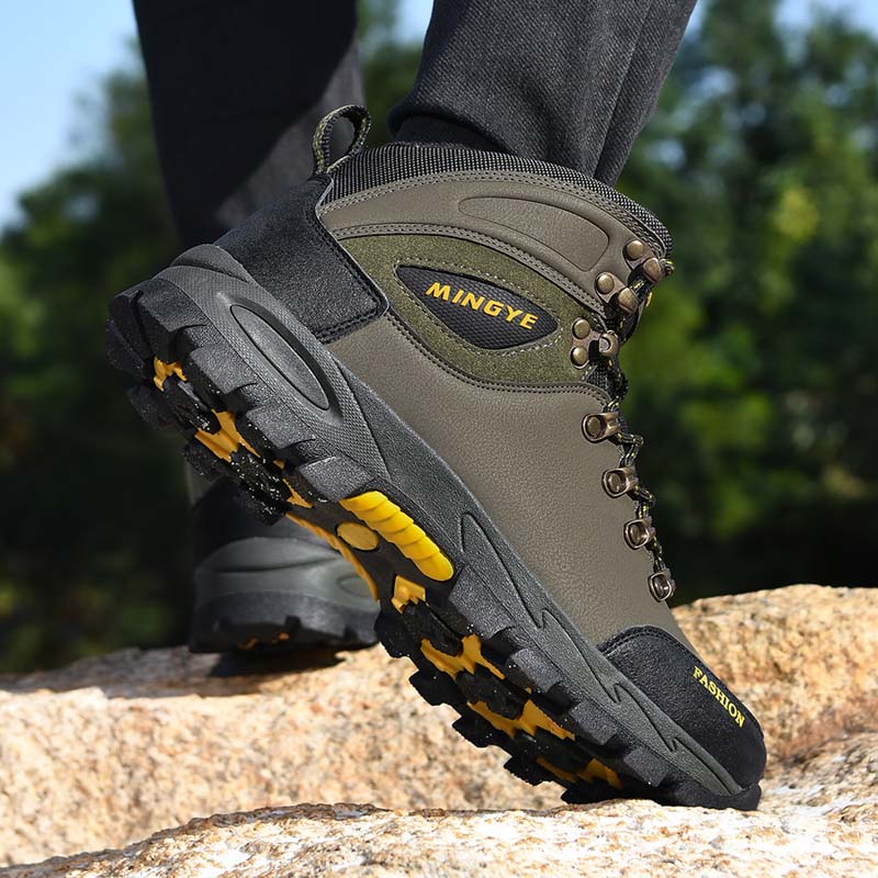 Men's Genuine Leather Work Boots - Lace-Up, Waterproof, Slip-resistant, Puncture-resistant, Wide Toe Box with Arch Support-Ideal For Industry/Construction Area