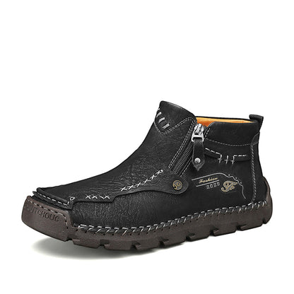 (🎁#6 Best Seller) Men's Top-Quality Motorcycle Boots Hand-Stitched Genuine Leather Boots-Wide Toe, Waterproof, Anti-Slip, Anti-Sprain, Suitable for Work, Driving, Hiking
