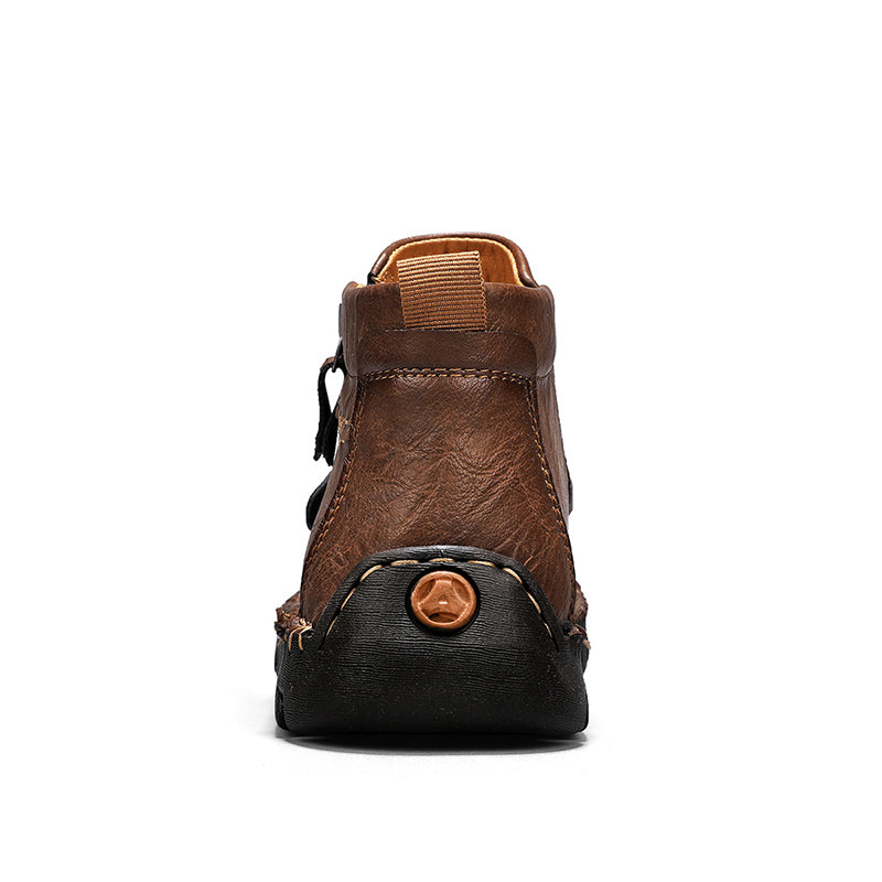(🎁#6 Best Seller) Men's Top-Quality Motorcycle Boots Hand-Stitched Genuine Leather Boots-Wide Toe, Waterproof, Anti-Slip, Anti-Sprain, Suitable for Work, Driving, Hiking