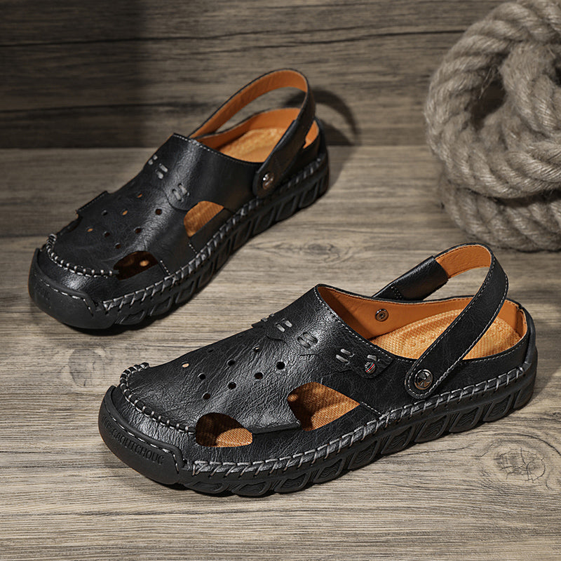 (⏰Last Day 70% OFF🔥)Men's 40+ Orthopedic Closed-Toe Sandals – Full-Grain Leather, Adjustable, Handmade for Fishing, Gardening & Daily Wear