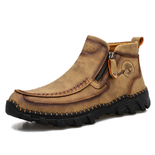 (⏰NOW ON: 70% OFF Sale! 🔥)Men's Premium Motorcycle Boots – Hand-Stitched Genuine Leather, USMCA Recommended - Wide Toe, Waterproof, Anti-Slip, Anti-Sprain, Ortho Support, Suitable for Riding, Work, Driving, Hiking