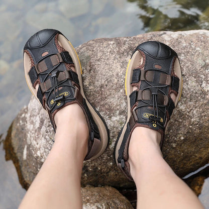 Men's Lightweight Leather Hiking Sandal Lightweight Non-Slip Orthopedic Support Sandal
