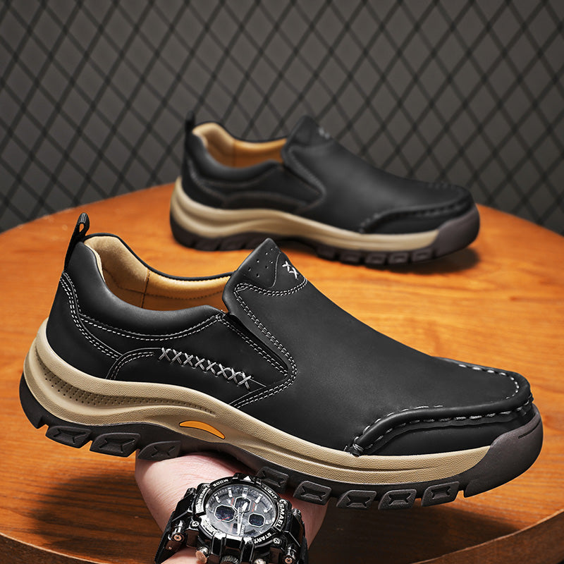 Men’s Handmade Leather Work Shoes – Arch Support, Wide Toe Box, Breathable Lining, Lightweight Protective & Slip-Resistant for Outdoor Work