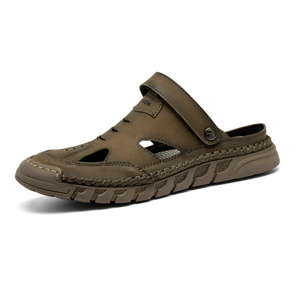 (⏰Limited Time Sale 70% OFF 🔥)Men's Premium Leather Orthopedic Sandals Handcrafted Full-Grain Leather-Closed Toe, Arch Support, Anti-Slip, Shock-Absorbing, Suitable for Riding, Gardening, Daily Errands