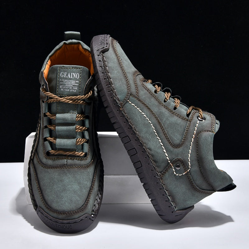 (💥Top Rated Choice) Men’s Handmade Leather Outdoor Shoes – Arch Support, Wide Fit, Comfortable, Rugged Non-Slip Sole for Work & Hiking