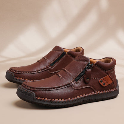 ⏰Limited Time Sale 70% OFF-Men’s Handmade Premium Leather Slip-On Driving Boots – Wide Toe, Arch Support, Waterproof, Pressure Relief, Non-Slip Sole for Casual, Travel & Outdoor
