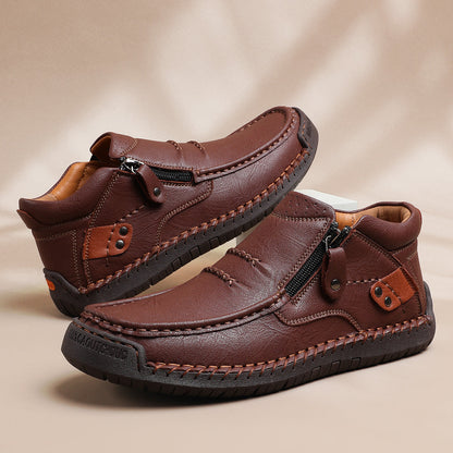 ⏰Limited Time Sale 70% OFF-Men’s Handmade Premium Leather Slip-On Driving Boots – Wide Toe, Arch Support, Waterproof, Pressure Relief, Non-Slip Sole for Casual, Travel & Outdoor