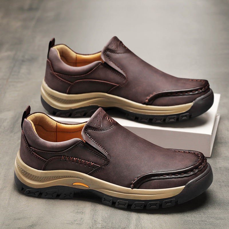 Men’s Handmade Leather Work Shoes – Arch Support, Wide Toe Box, Breathable Lining, Lightweight Protective & Slip-Resistant for Outdoor Work