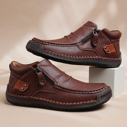⏰Limited Time Sale 70% OFF-Men’s Handmade Premium Leather Slip-On Driving Boots – Wide Toe, Arch Support, Waterproof, Pressure Relief, Non-Slip Sole for Casual, Travel & Outdoor