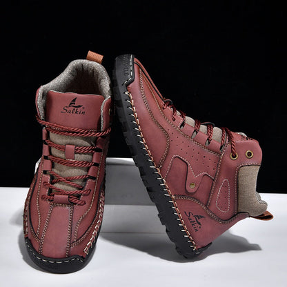 ⏰Limited-Time 70% OFF–Men's Comfortable Handmade Leather Boots – Waterproof, Arch Support, Pressure Relief, Spacious Toe Box Outdoor Leather Shoes