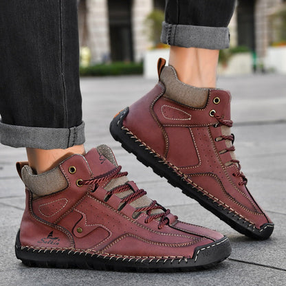 ⏰Limited-Time 70% OFF–Men's Comfortable Handmade Leather Boots – Waterproof, Arch Support, Pressure Relief, Spacious Toe Box Outdoor Leather Shoes
