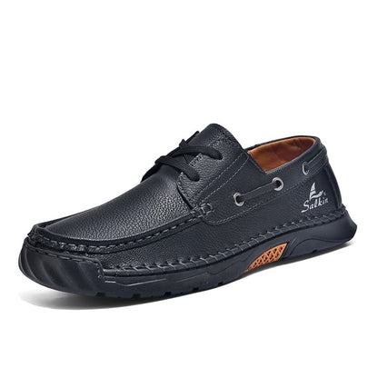 (💥Top Rated Choice)  Men’s Orthopedic Premium Handmade Leather Boat Shoes – Pressure Relief, Waterproof, Slip-Resistant, Wide Toe, Arch&Ankle Support for Everyday & Travel