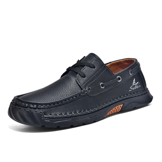 (💥Top Rated Choice)  Men’s Orthopedic Premium Handmade Leather Boat Shoes – Pressure Relief, Waterproof, Slip-Resistant, Wide Toe, Arch&Ankle Support for Everyday & Travel