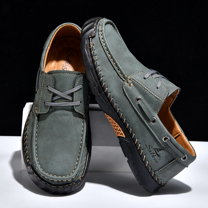 (💥Top Rated Choice)  Men’s Orthopedic Premium Handmade Leather Boat Shoes – Pressure Relief, Waterproof, Slip-Resistant, Wide Toe, Arch&Ankle Support for Everyday & Travel