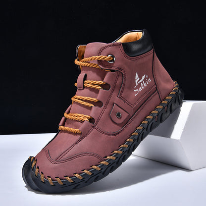 (🎁#8 Best Seller) Men’s Comfortable Orthopedic Leather Boots – Arch Support, Shock Absorbing, Wide Toe, Waterproof, Anti-Slip, Breathable, Lightweight & Handmade for Everyday & Outdoor Wear