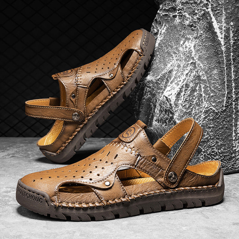 (⏰Limited Time Sale 70% OFF🔥)Men's Full-Grain Leather Sandals – Closed-Toe, Adjustable for Fishing & Gardening
