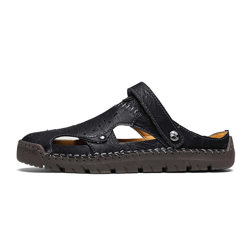 (⏰Limited Time Sale 70% OFF🔥)Men's Full-Grain Leather Sandals – Closed-Toe, Adjustable for Fishing & Gardening