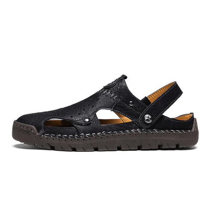 (⏰Limited Time Sale 70% OFF🔥)Men's Full-Grain Leather Sandals – Closed-Toe, Adjustable for Fishing & Gardening