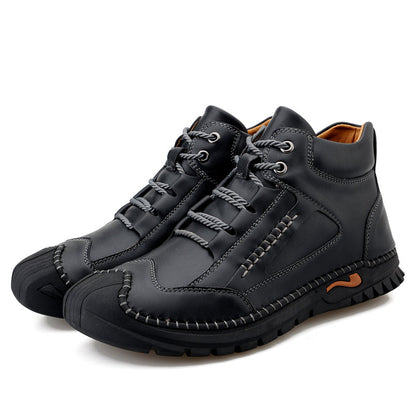(⏰Limited Time Sale 70% OFF 🔥)Men’s Genuine Leather Hiking Boots Outdoor Casual Shoes Durable Hand-Stitched Wide Toe Work Ankle Support Walking Sneakers
