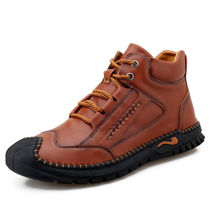(⏰Limited Time Sale 70% OFF 🔥)Men’s Genuine Leather Hiking Boots Outdoor Casual Shoes Durable Hand-Stitched Wide Toe Work Ankle Support Walking Sneakers