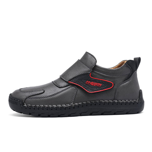 Mens Hand Stitching Leather Lace Up Ankle Boots Casual Vintage Non Slip Flats Arch Support Loafers for Hiking Walking Driving Chukka Boots