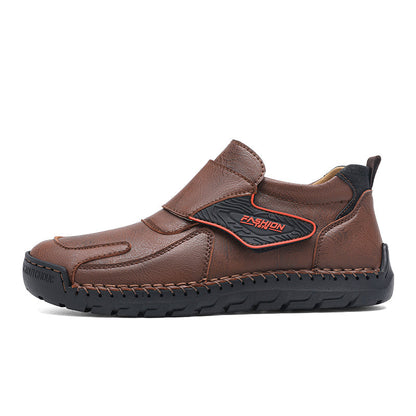 Mens Hand Stitching Leather Lace Up Ankle Boots Casual Vintage Non Slip Flats Arch Support Loafers for Hiking Walking Driving Chukka Boots