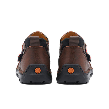 Mens Hand Stitching Leather Lace Up Ankle Boots Casual Vintage Non Slip Flats Arch Support Loafers for Hiking Walking Driving Chukka Boots