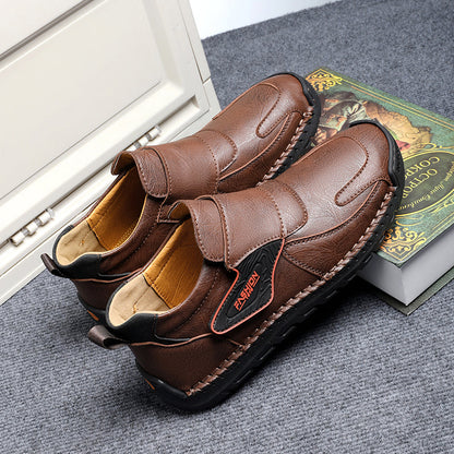 Mens Hand Stitching Leather Lace Up Ankle Boots Casual Vintage Non Slip Flats Arch Support Loafers for Hiking Walking Driving Chukka Boots
