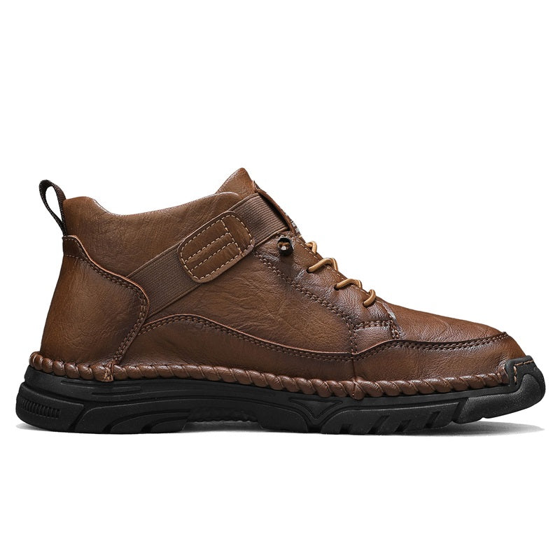 Mens Casual Leather Shoes Ankle Chukka Boots Slip On Lightweight Loafers Mid top Walking Driving Shoes for Male