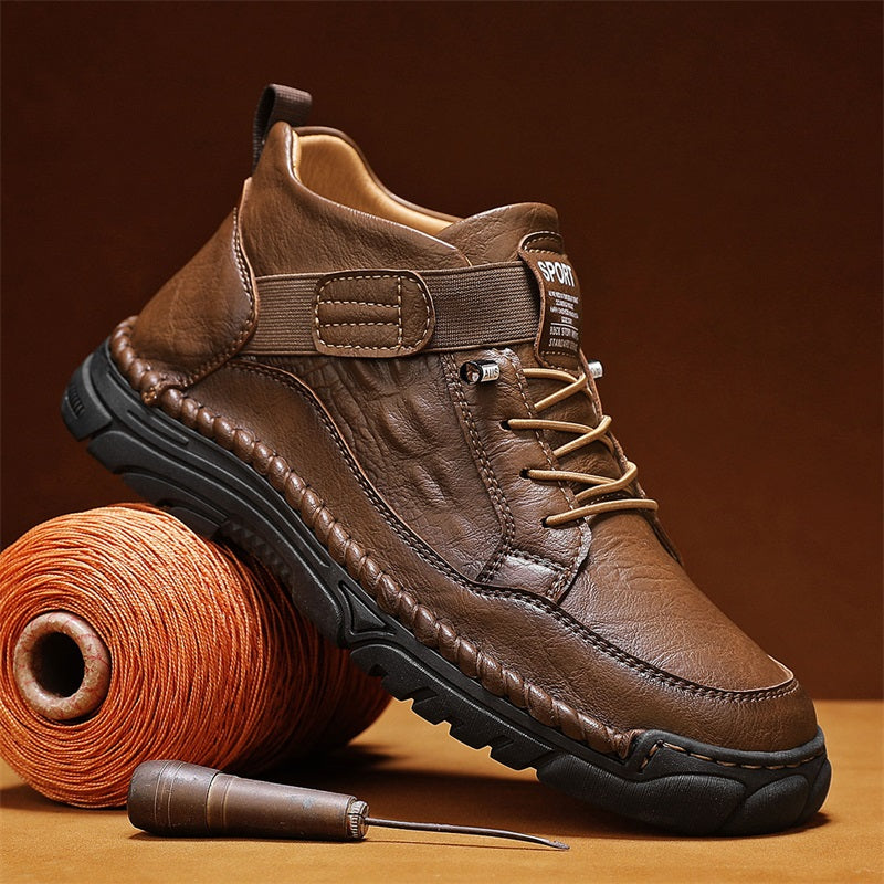 Mens Casual Leather Shoes Ankle Chukka Boots Slip On Lightweight Loafers Mid top Walking Driving Shoes for Male