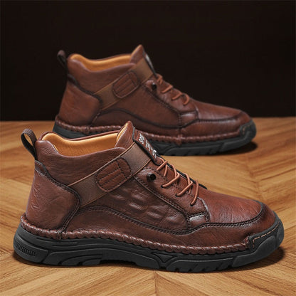 Mens Casual Leather Shoes Ankle Chukka Boots Slip On Lightweight Loafers Mid top Walking Driving Shoes for Male