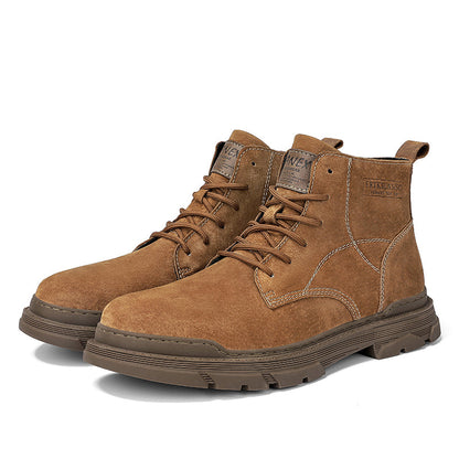 Men’s Leather Work Chukka Boots, Hand-Stitched Lace-Up Ankle Boots with Waterproof Lining, Non-Slip/Oil-Resistant Sole, Arch Support