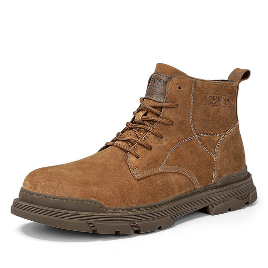 Men’s Leather Work Chukka Boots, Hand-Stitched Lace-Up Ankle Boots with Waterproof Lining, Non-Slip/Oil-Resistant Sole, Arch Support