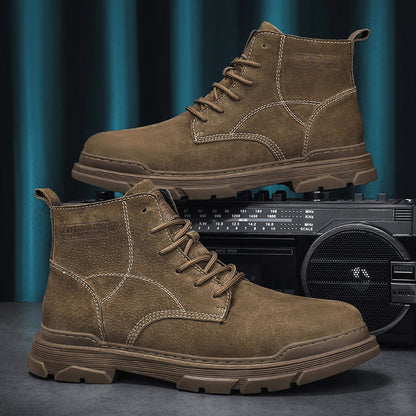 Men’s Leather Work Chukka Boots, Hand-Stitched Lace-Up Ankle Boots with Waterproof Lining, Non-Slip/Oil-Resistant Sole, Arch Support