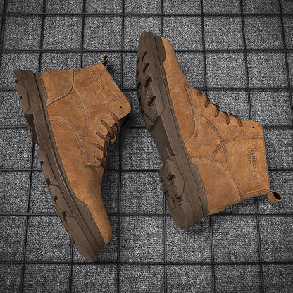 Men’s Leather Work Chukka Boots, Hand-Stitched Lace-Up Ankle Boots with Waterproof Lining, Non-Slip/Oil-Resistant Sole, Arch Support
