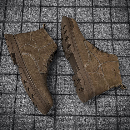 Men’s Leather Work Chukka Boots, Hand-Stitched Lace-Up Ankle Boots with Waterproof Lining, Non-Slip/Oil-Resistant Sole, Arch Support