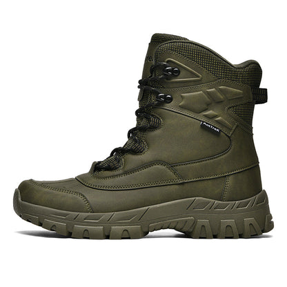 Mens Orthopedic Tactical Boots, Waterproof Leather Wide Toe Hiking Combat Boots with Arch Support, Non-Slip Work Shoes for Trekking Hunting Training