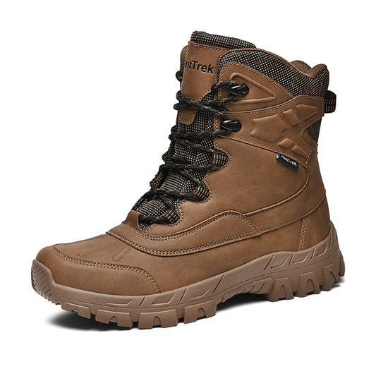 Mens Orthopedic Tactical Boots, Waterproof Leather Wide Toe Hiking Combat Boots with Arch Support, Non-Slip Work Shoes for Trekking Hunting Training
