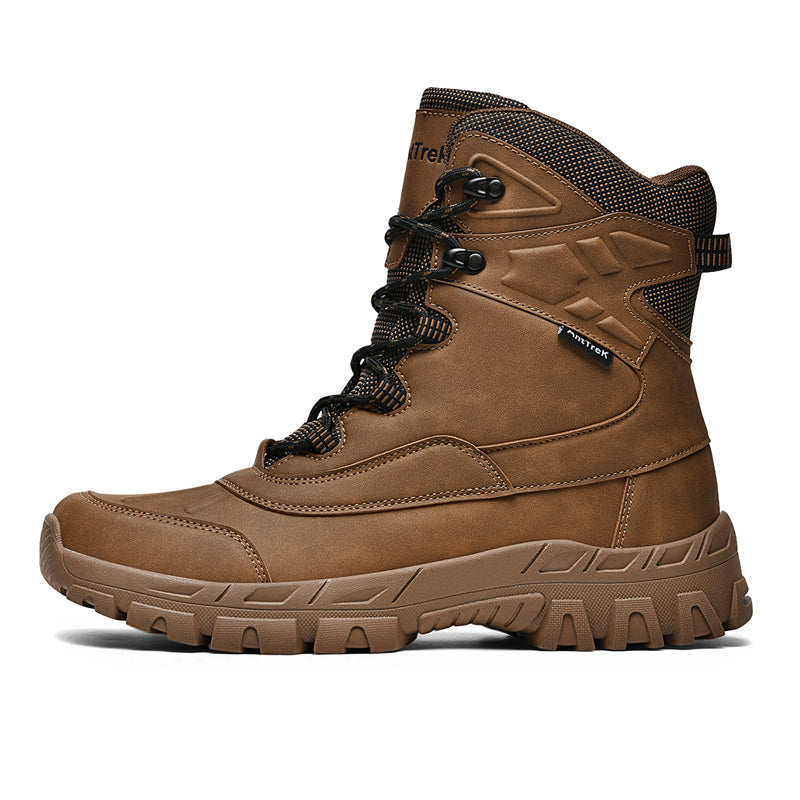 Mens Orthopedic Tactical Boots, Waterproof Leather Wide Toe Hiking Combat Boots with Arch Support, Non-Slip Work Shoes for Trekking Hunting Training