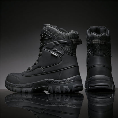 Mens Orthopedic Tactical Boots, Waterproof Leather Wide Toe Hiking Combat Boots with Arch Support, Non-Slip Work Shoes for Trekking Hunting Training