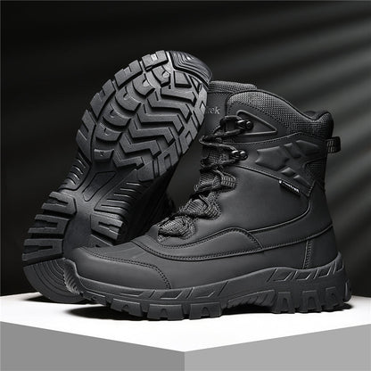 Mens Orthopedic Tactical Boots, Waterproof Leather Wide Toe Hiking Combat Boots with Arch Support, Non-Slip Work Shoes for Trekking Hunting Training
