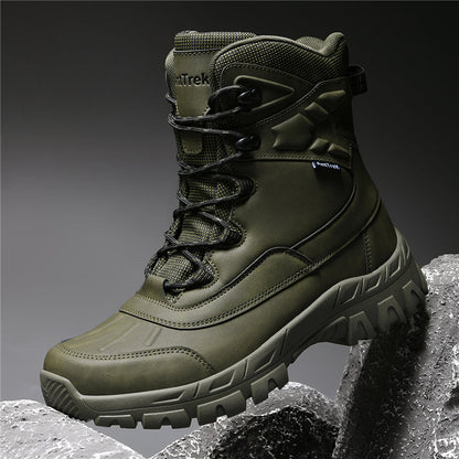 Mens Orthopedic Tactical Boots, Waterproof Leather Wide Toe Hiking Combat Boots with Arch Support, Non-Slip Work Shoes for Trekking Hunting Training