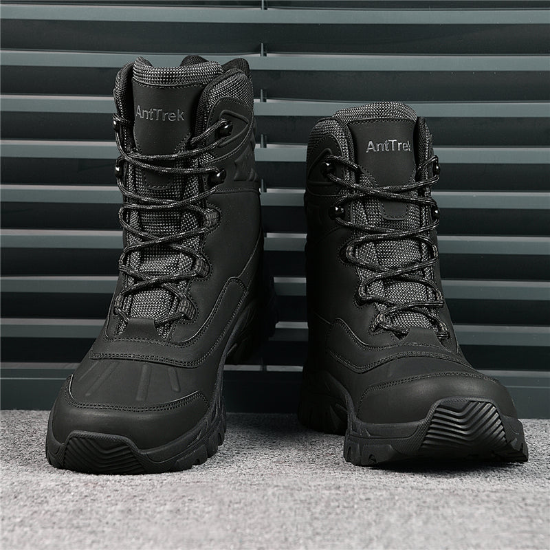 Mens Orthopedic Tactical Boots, Waterproof Leather Wide Toe Hiking Combat Boots with Arch Support, Non-Slip Work Shoes for Trekking Hunting Training