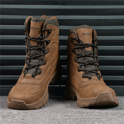 Mens Orthopedic Tactical Boots, Waterproof Leather Wide Toe Hiking Combat Boots with Arch Support, Non-Slip Work Shoes for Trekking Hunting Training