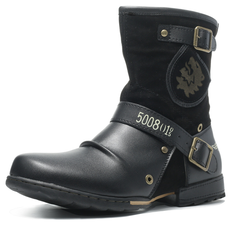 Men’s Vintage Outdoor Moto Work Boots — Handcrafted Stitching, Waterproof Leather & Slip-Resistant Traction