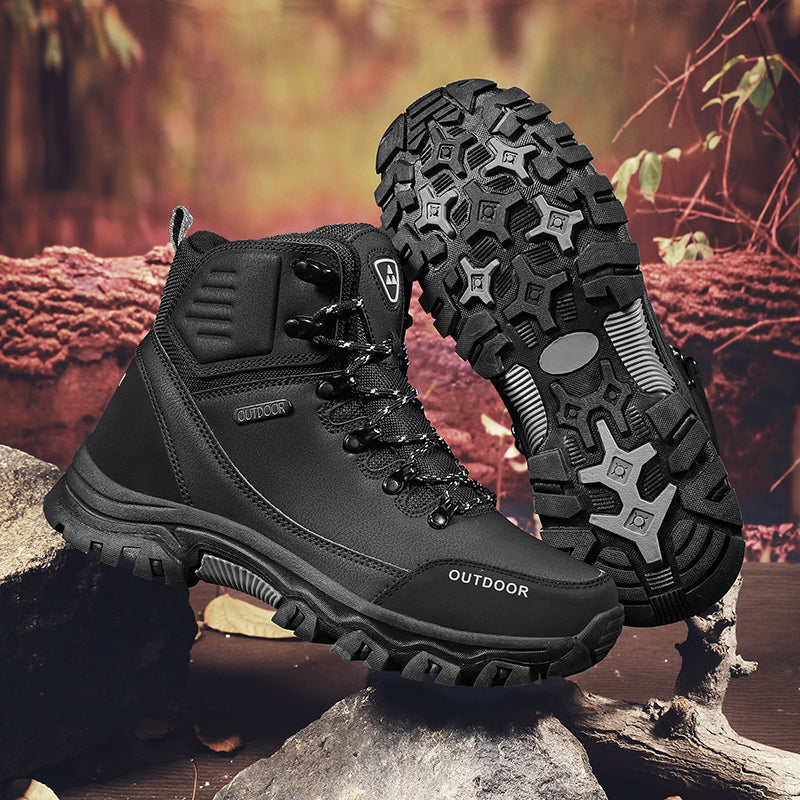 Men's Genuine Leather Work Boots - Lace-Up, Slip-Resistant, Wide Toe Box with Arch Support