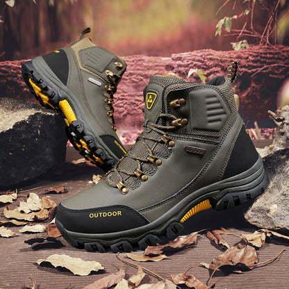 Men's Genuine Leather Work Boots - Lace-Up, Slip-Resistant, Wide Toe Box with Arch Support