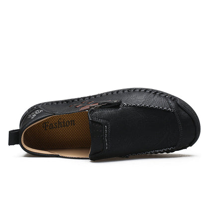 Men's Genuine Leather Walking Shoes - Slip-On, Waterproof, Wide Toe Box with Arch Support