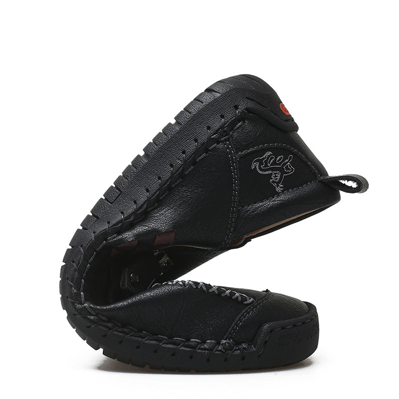 Men's Genuine Leather Walking Shoes - Slip-On, Waterproof, Wide Toe Box with Arch Support